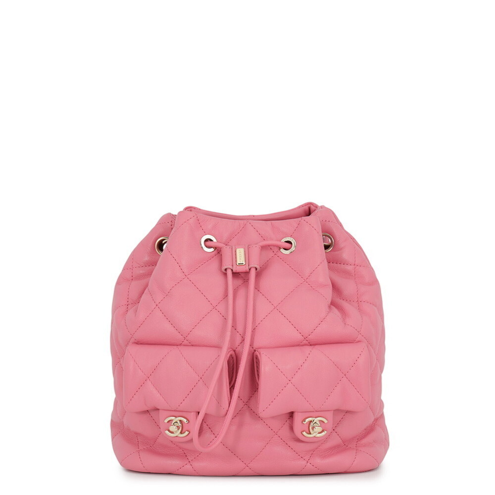 Chanel backpack, Coco Mark Matelassé drawstring, double pocket, lambskin, AS4...